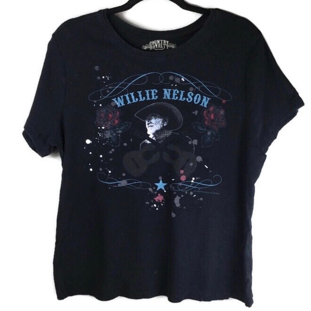 Country Royalty Willie Nelson Roses Short Sleeve Crew Black Tee Size 18/20W